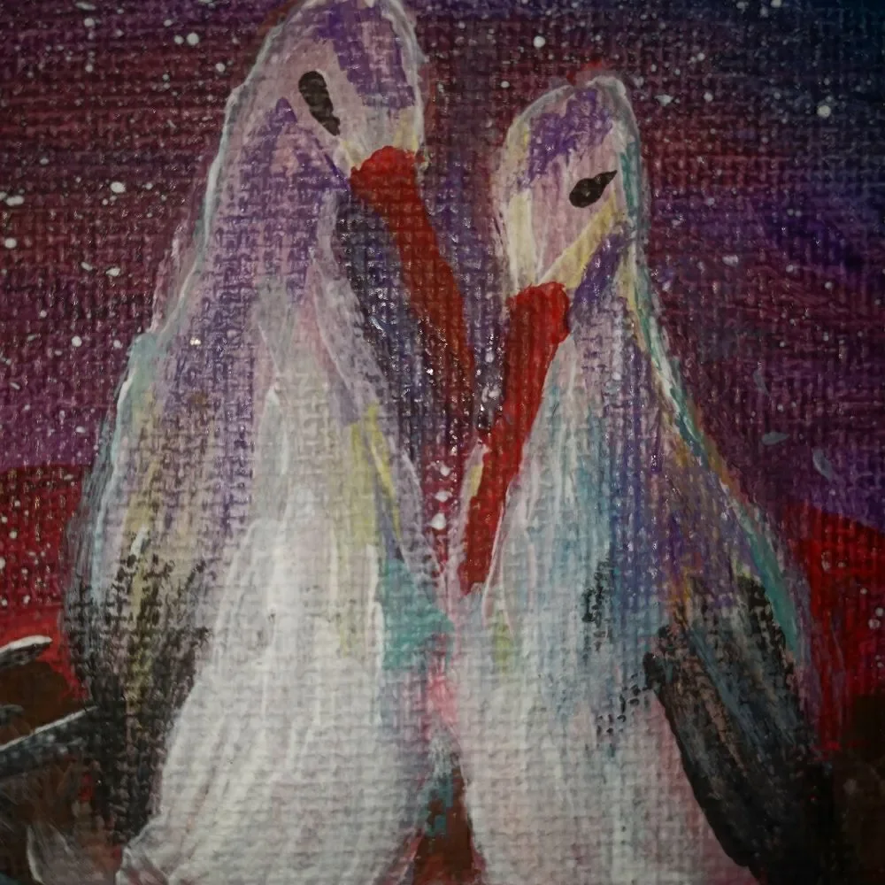 Original Birds Family Love Small Canvas Acrylic Painting 4